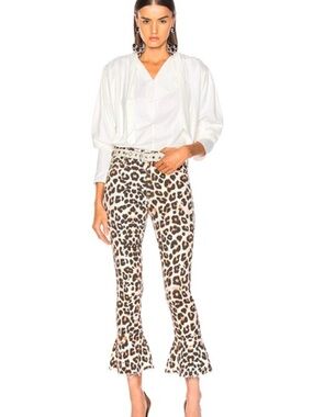 Leopard Print Flare Crop Jeans - White/Brown